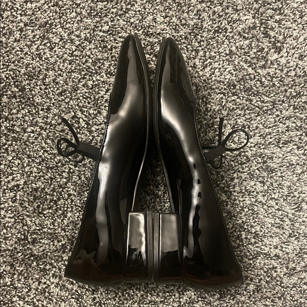 Madden Girl Patent Leather Black Square Toe Ballet Flats with Bow - Picture 2 of 4